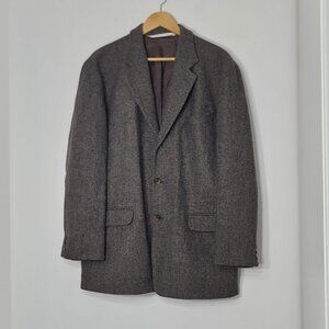 Perry Ellis Brown Grey Tweed 100% Wool Professor Business Casual Blazer Size 42